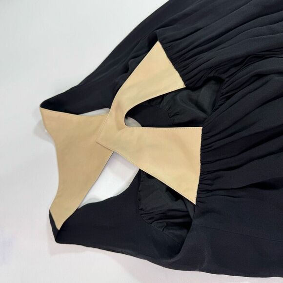 Morgan Carper Midi Dress Womens 4 Black Silk Leather Sleeveless Minimalist Flowy - Picture 5 of 9